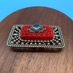 Vintage Jan Michaels San Francisco Red Cinnabar Brass Artisan Pin Brooch